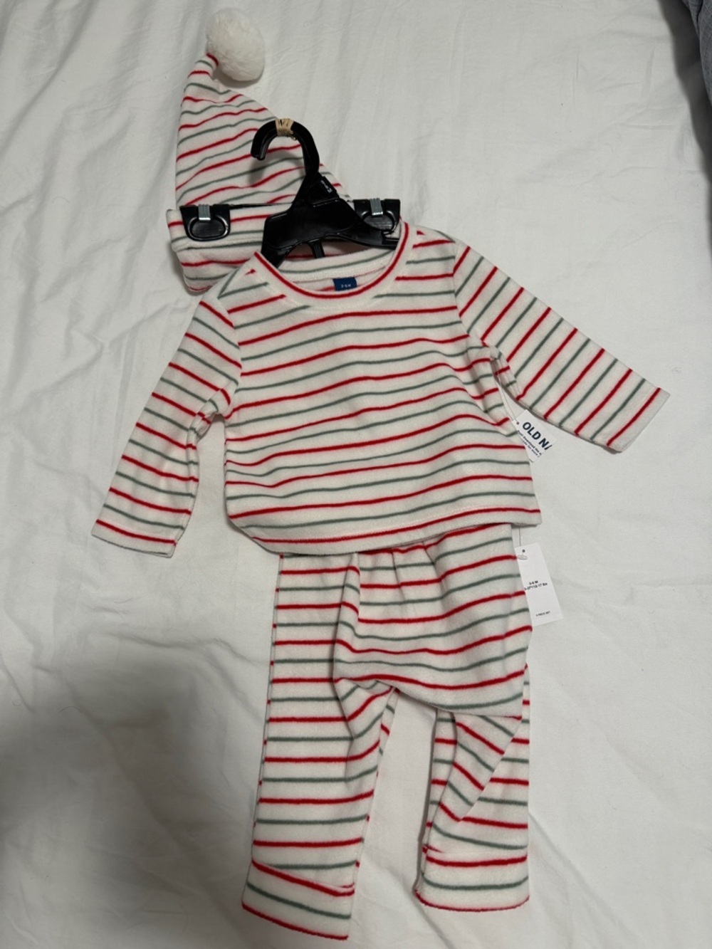 Carter's Cream Pajama Set with Red & Green Stripes holiday 3-6months